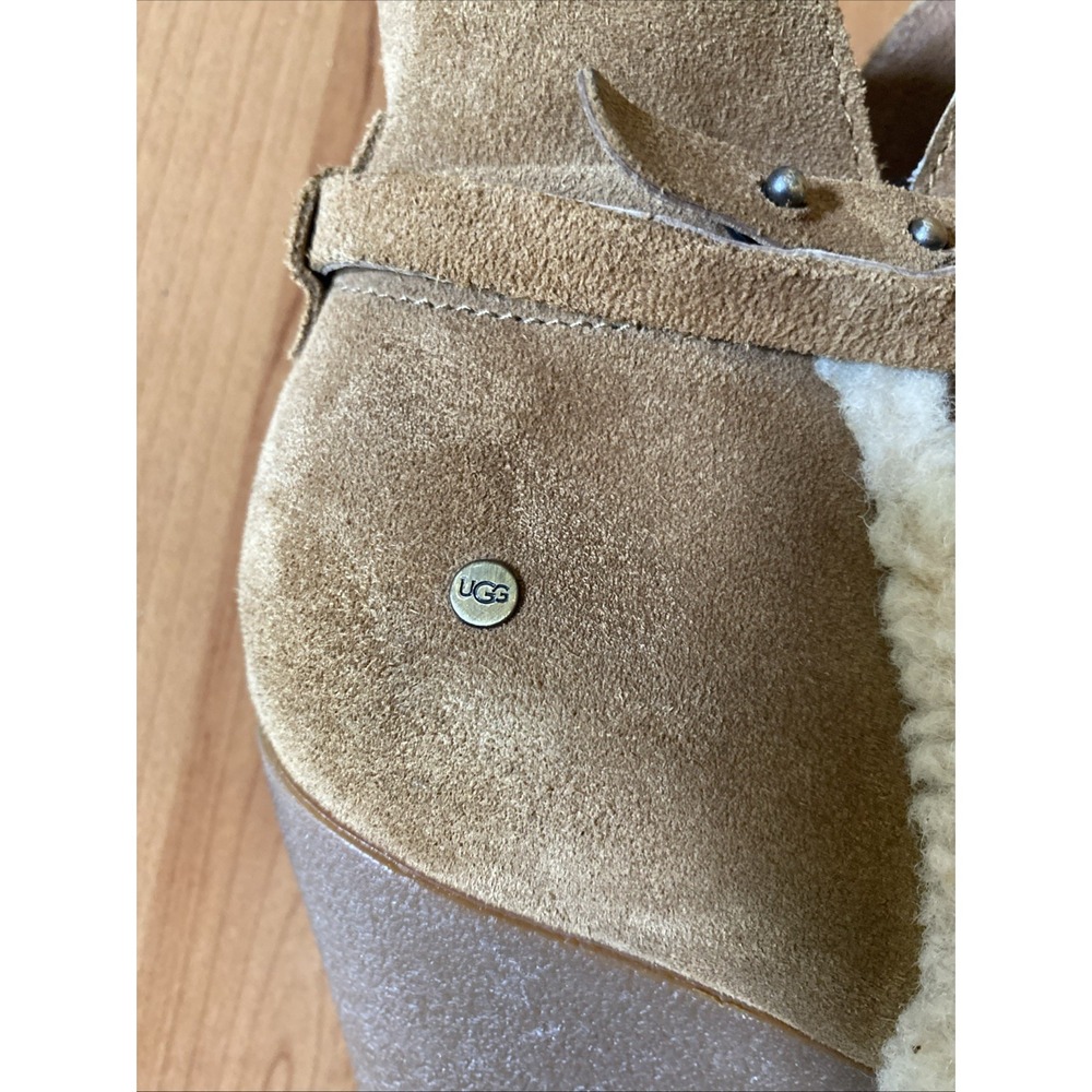 Ugg Alexandra Brown Chestnut Suede Wedge Ankle Boots Zip Booties Size 9 Sherpa - Picture 8 of 12